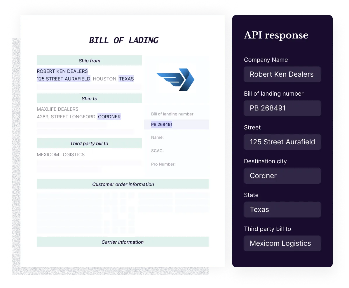 Data extraction from bill of lading through API