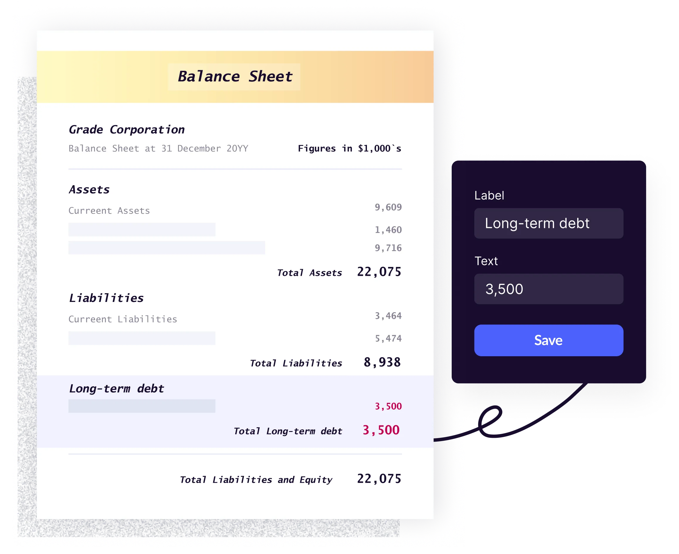Read and label data from Balance Sheets