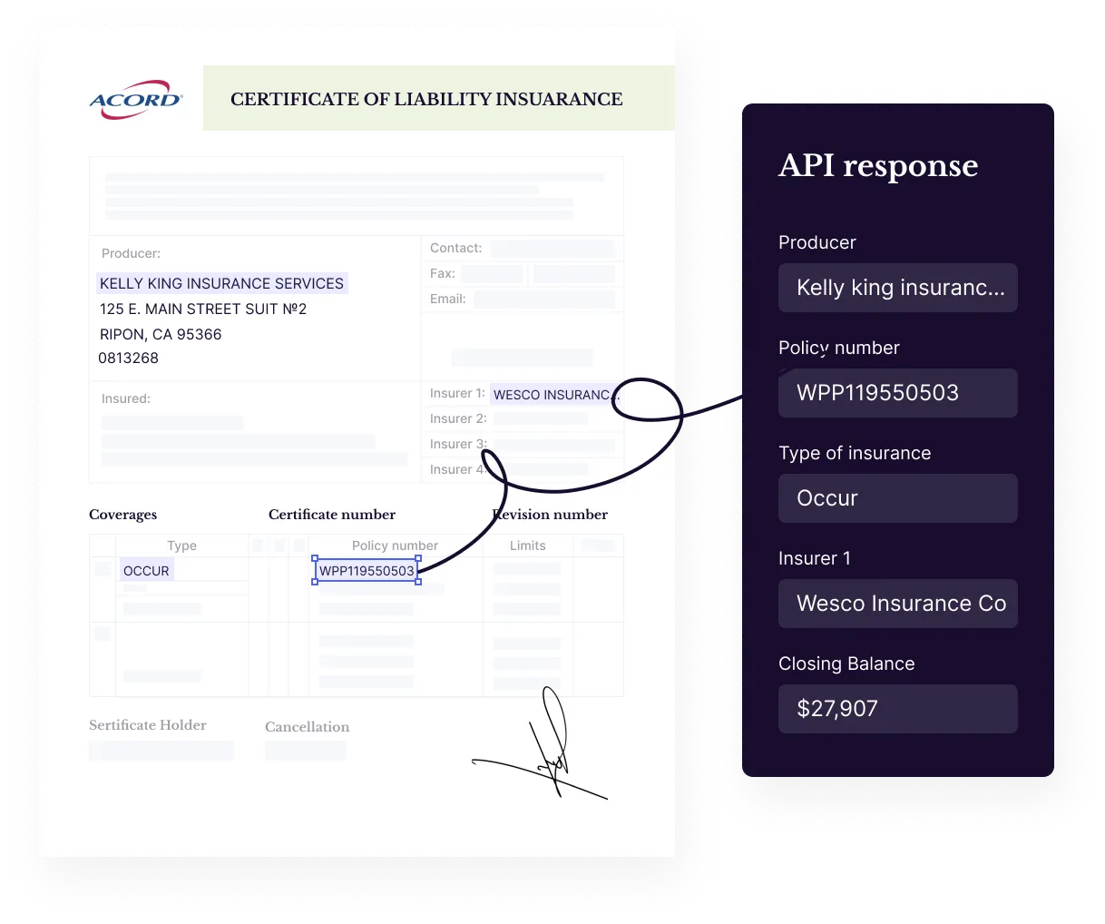 Extract data from Insurance Certificates
