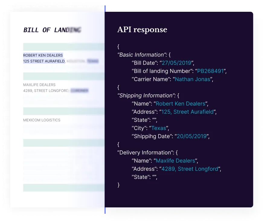 API to process Bill of Lading